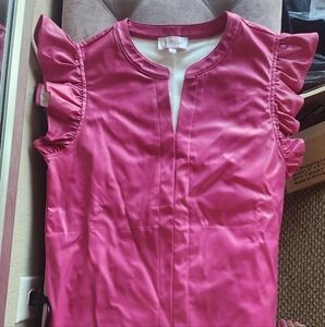 Jess Lea Pink Ruffled Sleeve Top, Faux Leather.